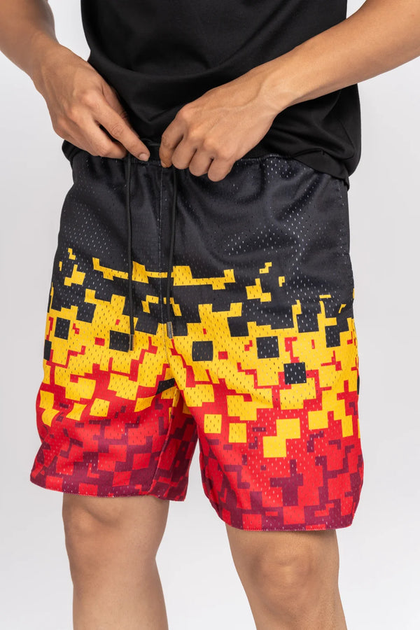 Fire Pixel Black Mesh Shorts